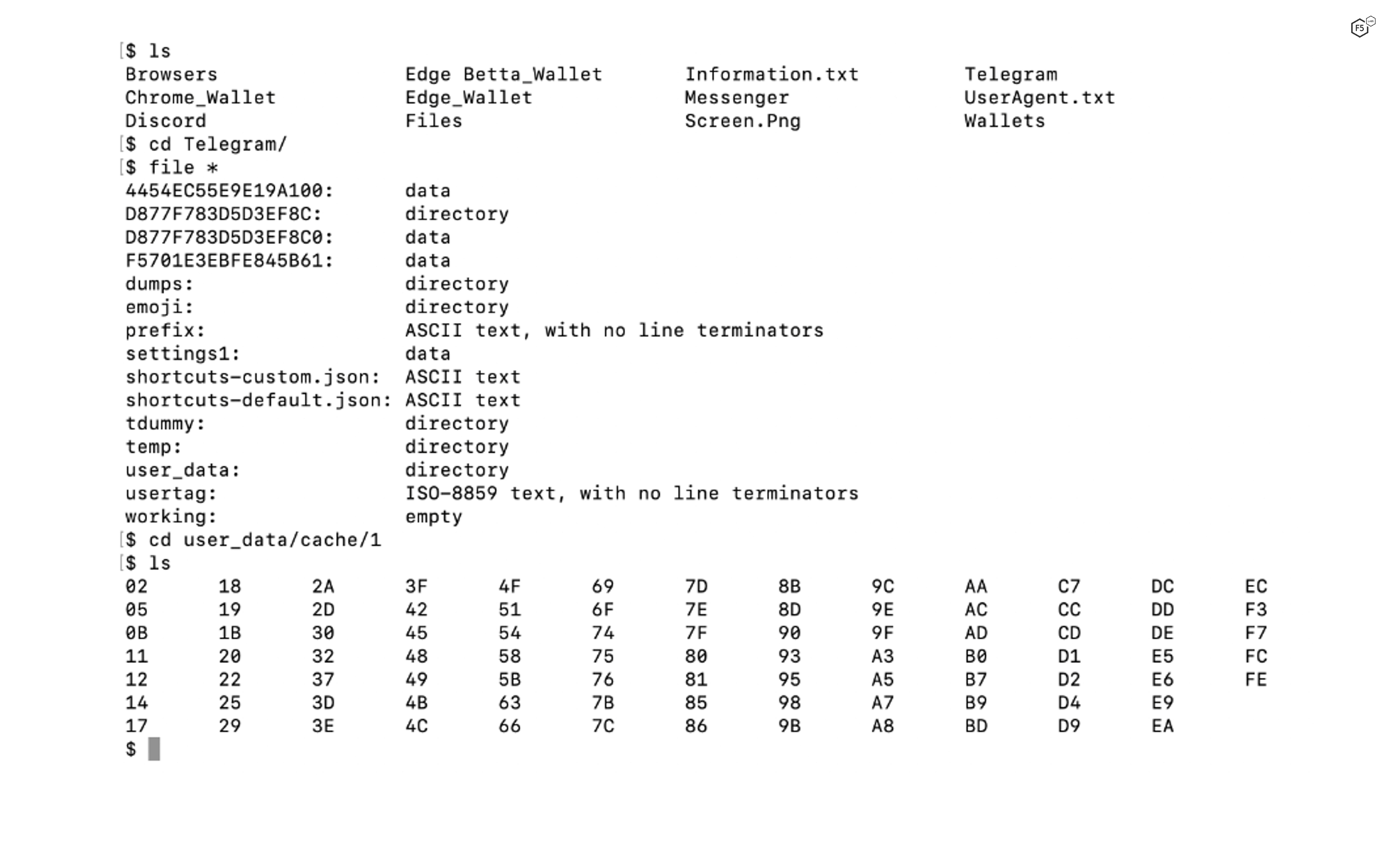 Figure 10. Stolen Telegram data from a compromised system.