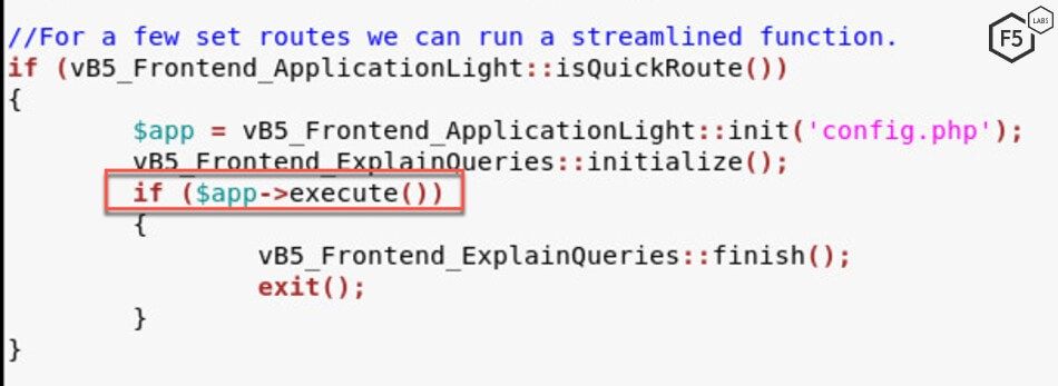 Figure 3. vBulletin source code isQuickRoute() function within applicationlight.php file.