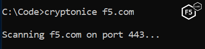 Figure 4. Performing a basic Cryptonice scan against f5.com using default parameters