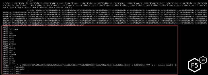 Figure 18. Killing competing processes and executing the cryptominer