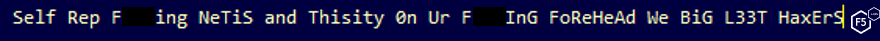 Screenshot of an offensive string that attackers left for researchers to find