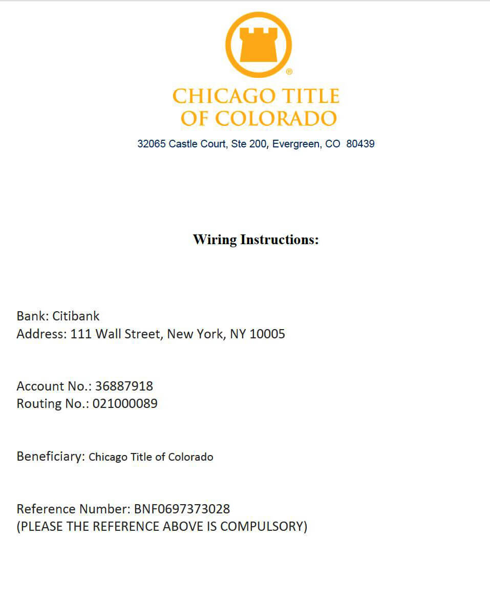 Figure 11: Real estate scam wiring instructions—account number belongs to fraudsters