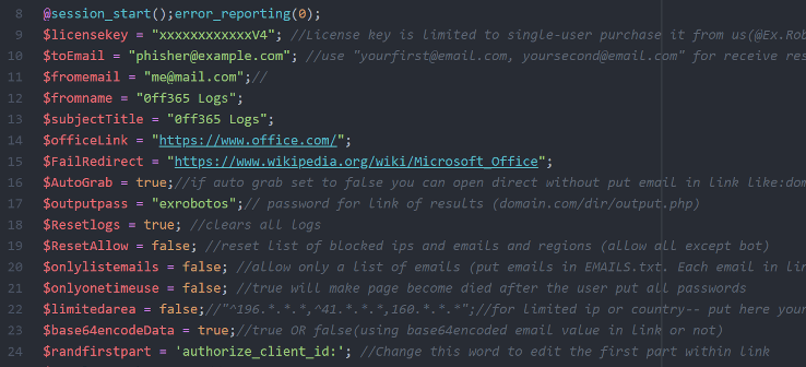 Screenshot of the OfficeV4 configuration file in which fraudsters enter their license key