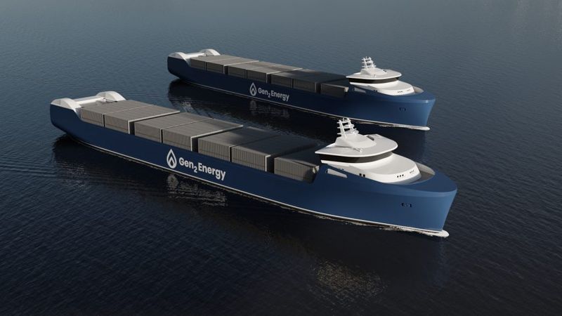Concept illustration of hydrogen container transport ships.