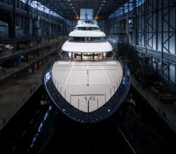 The Feadship Project 821 inside the shipyard. Photo: Feadship.