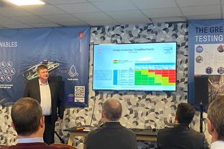 Project manager Hans Westad of Kongsberg Maritime presenting at the opening of the HYSEAS III H2-fuel cell drive-train