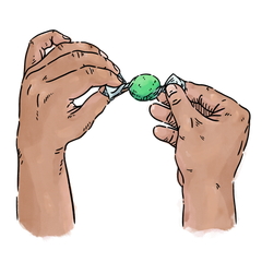 Hand-drawn basket filled with fruits