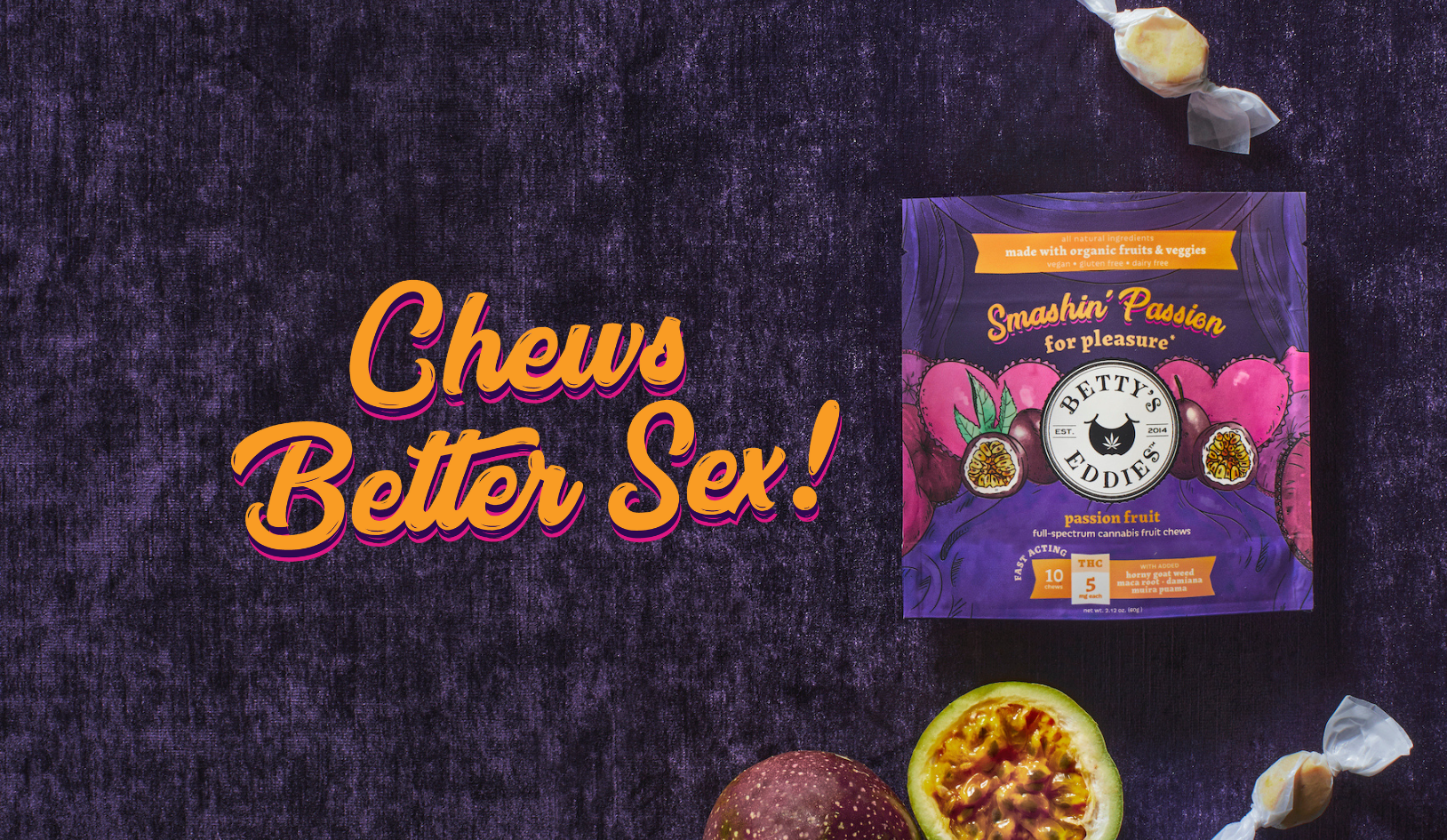 Betty's Eddies Cannabis Fruit Chews Smashin' Passion Aphrodisiac Chews for Pleasure