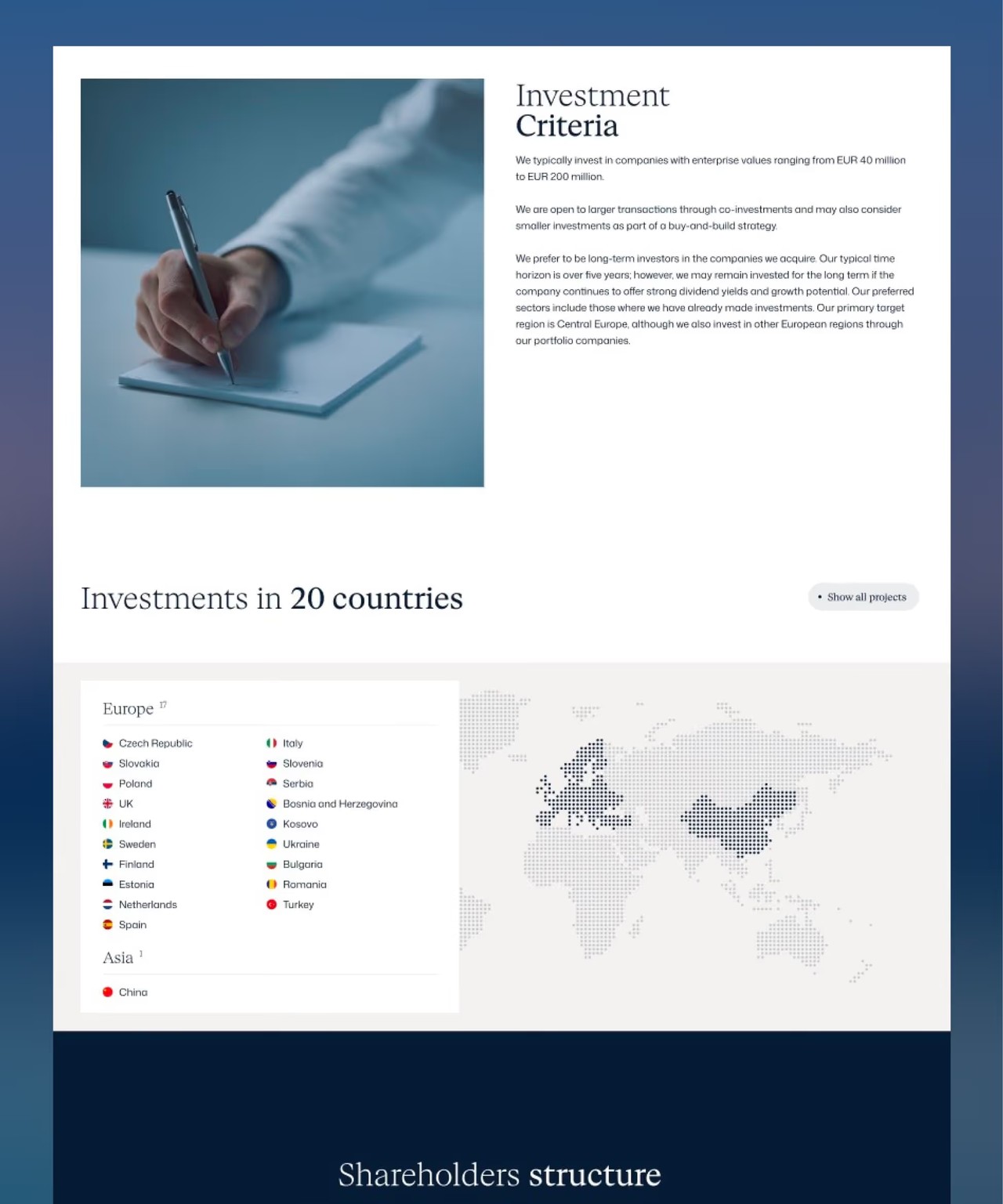 Hartenberg Capital - Webflow vývoj firemního webu pro investiční skupinu střední Evropa