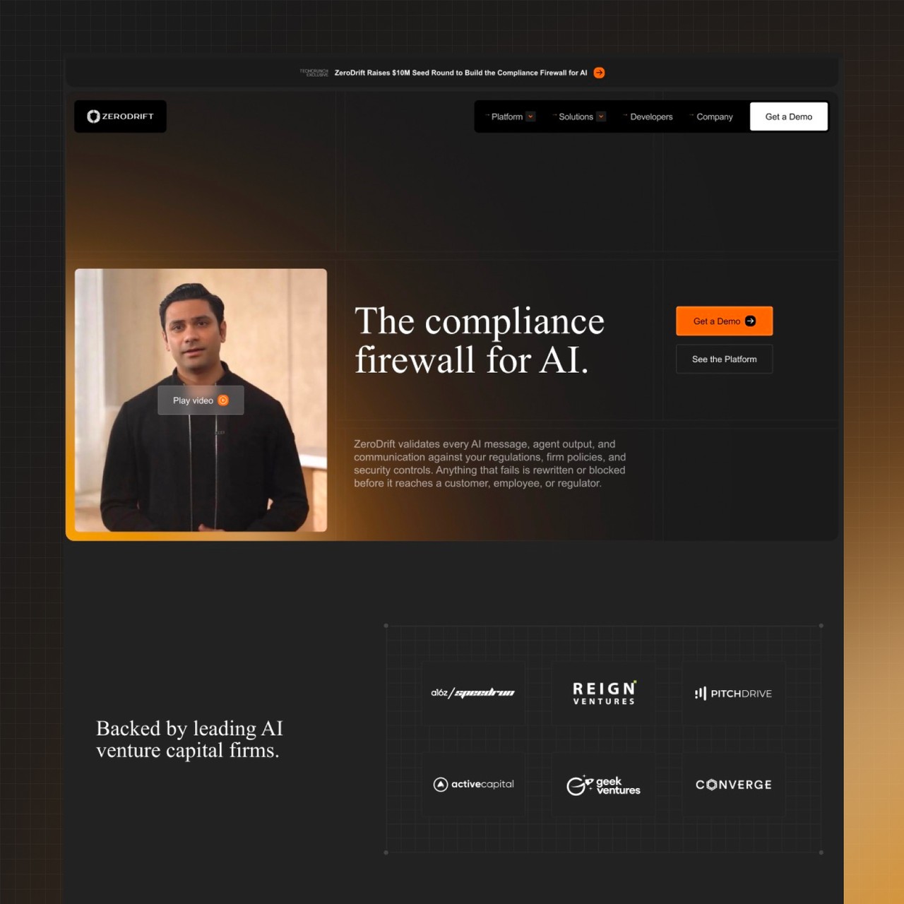 ZeroDrift - Webflow development for an AI compliance startup