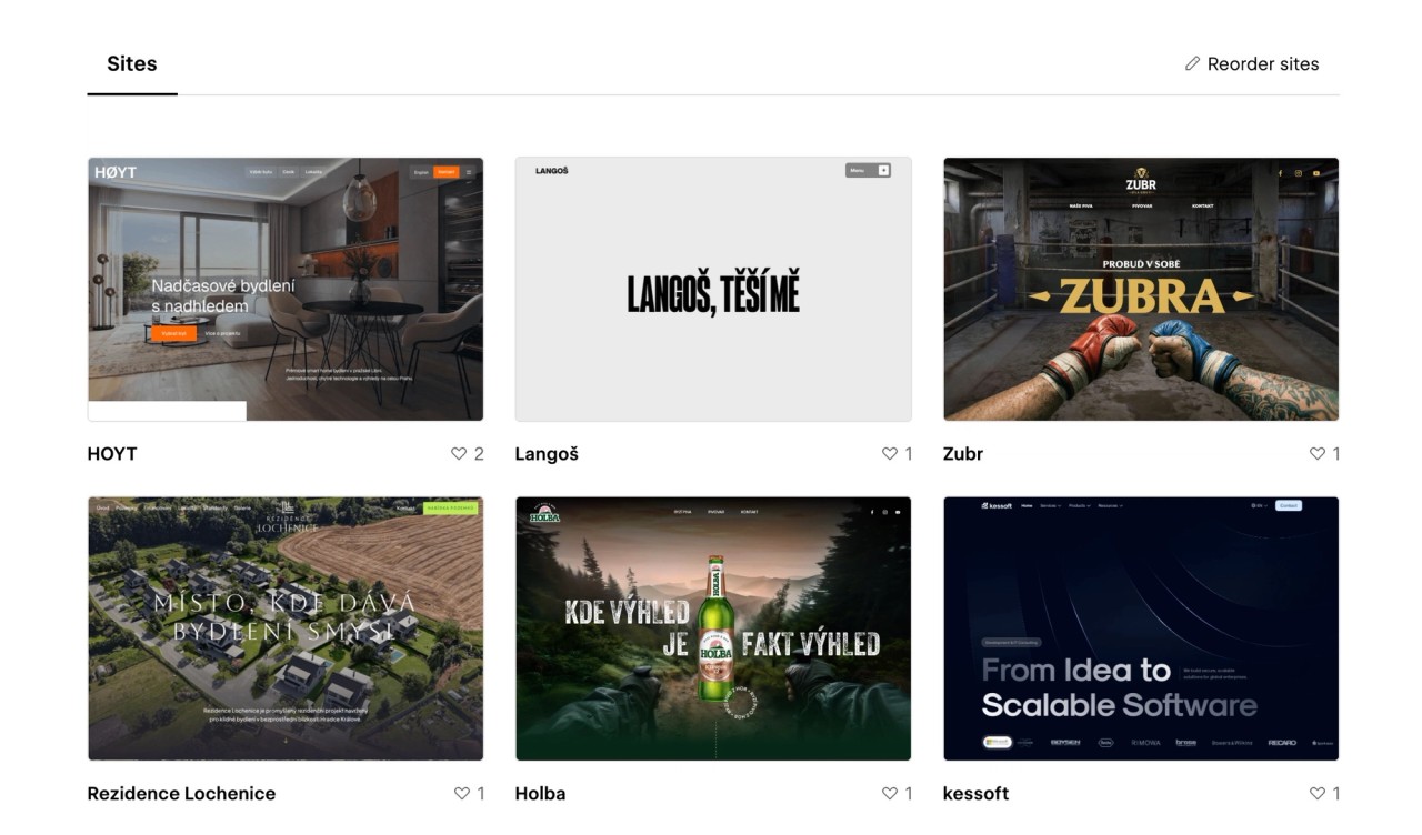 Project samples on the partner profile: HOYT, Langoš, Zubr, Rezidence Lochenice, Holba and kessoft