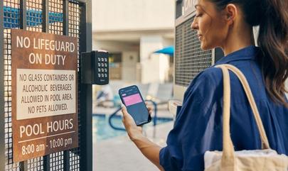 Person uses SmartRent access control to enter community pool