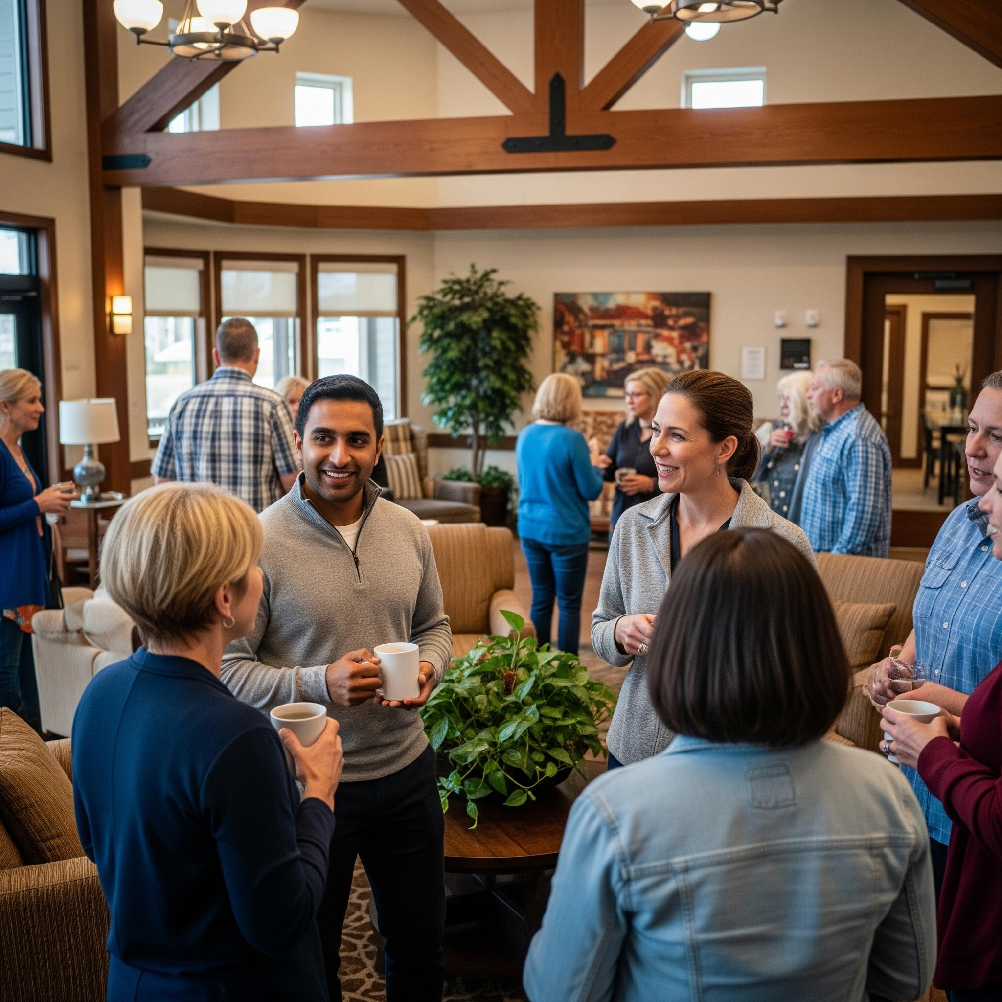 A group of residents gather for a community event