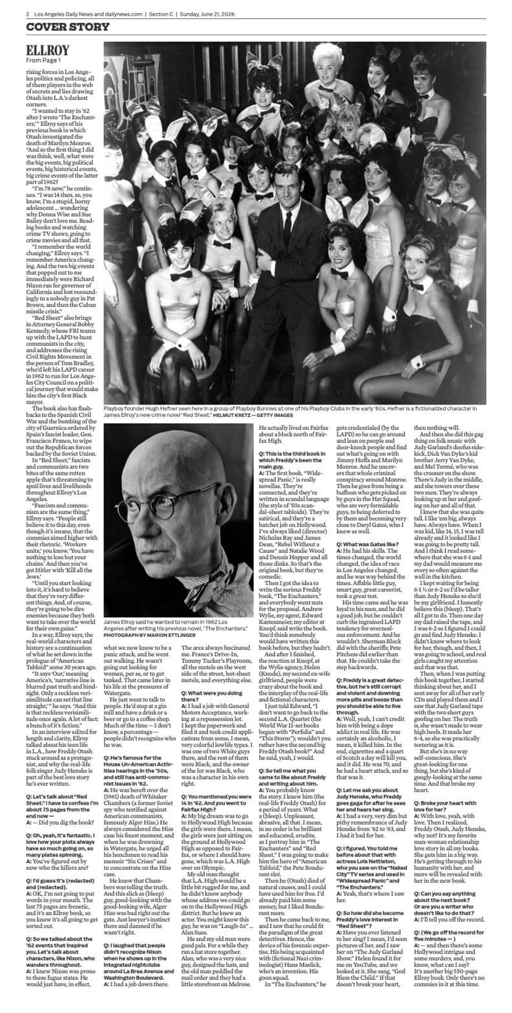 facsmile of newspaper article on James Ellroy's Red Shet