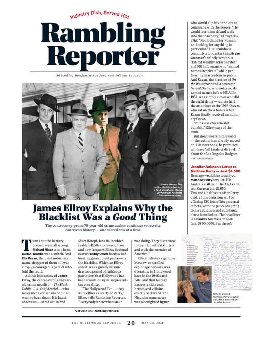facsimile of print page from Hollywood Reporter on James Ellroy's book Red Sheet