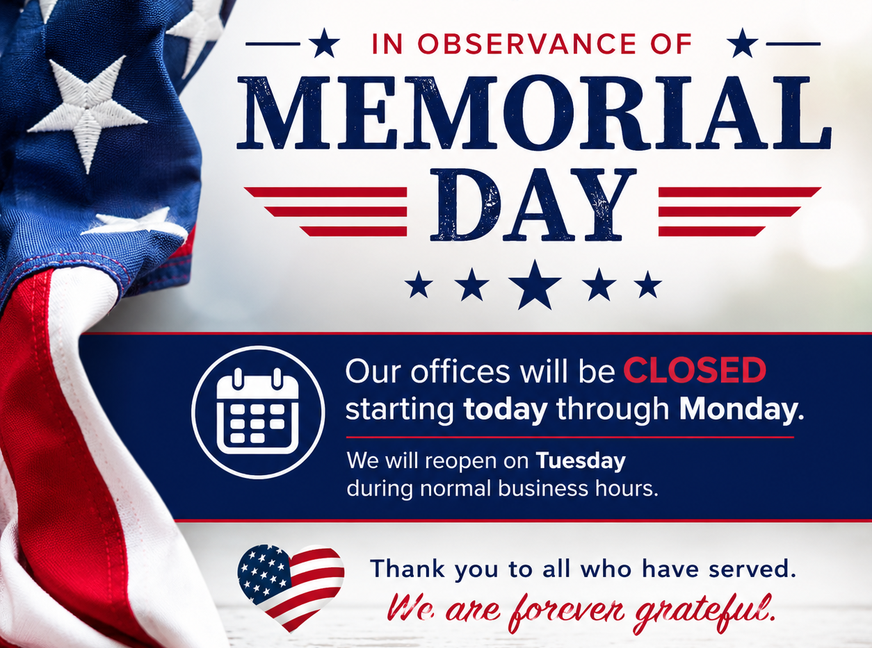 Cars for Kids Offices Closed in Observance of Memorial Day
