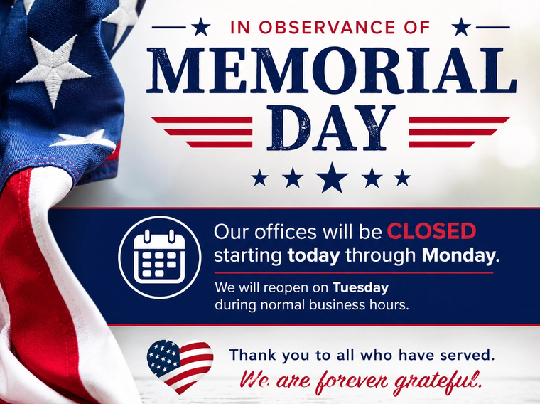 Cars for Kids Offices Closed in Observance of Memorial Day