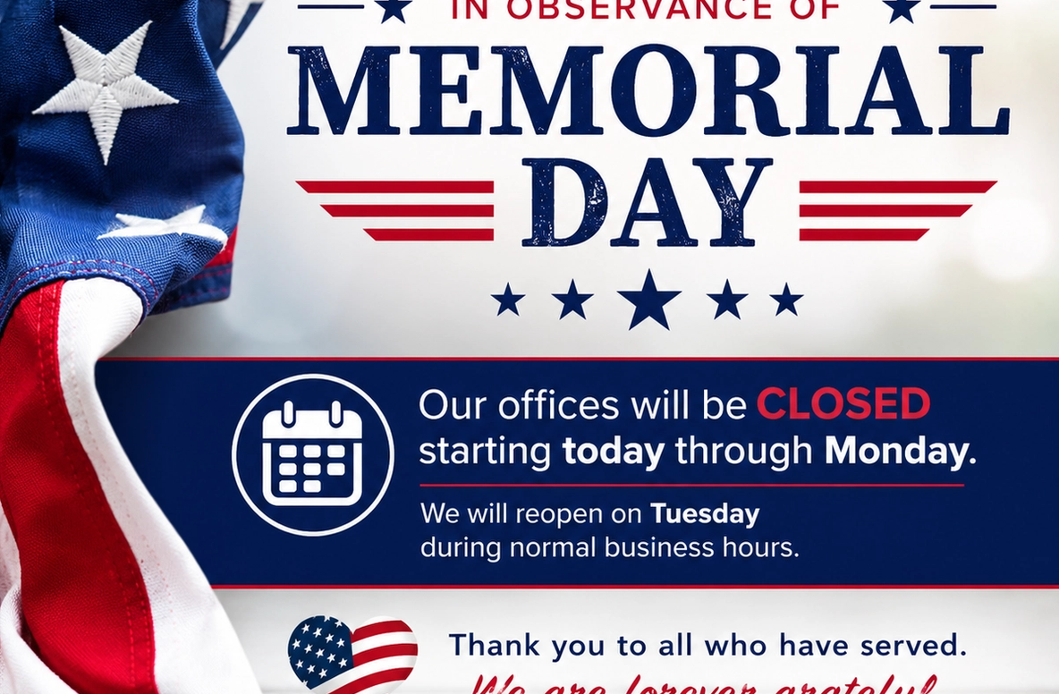 Cars for Kids Offices Closed in Observance of Memorial Day