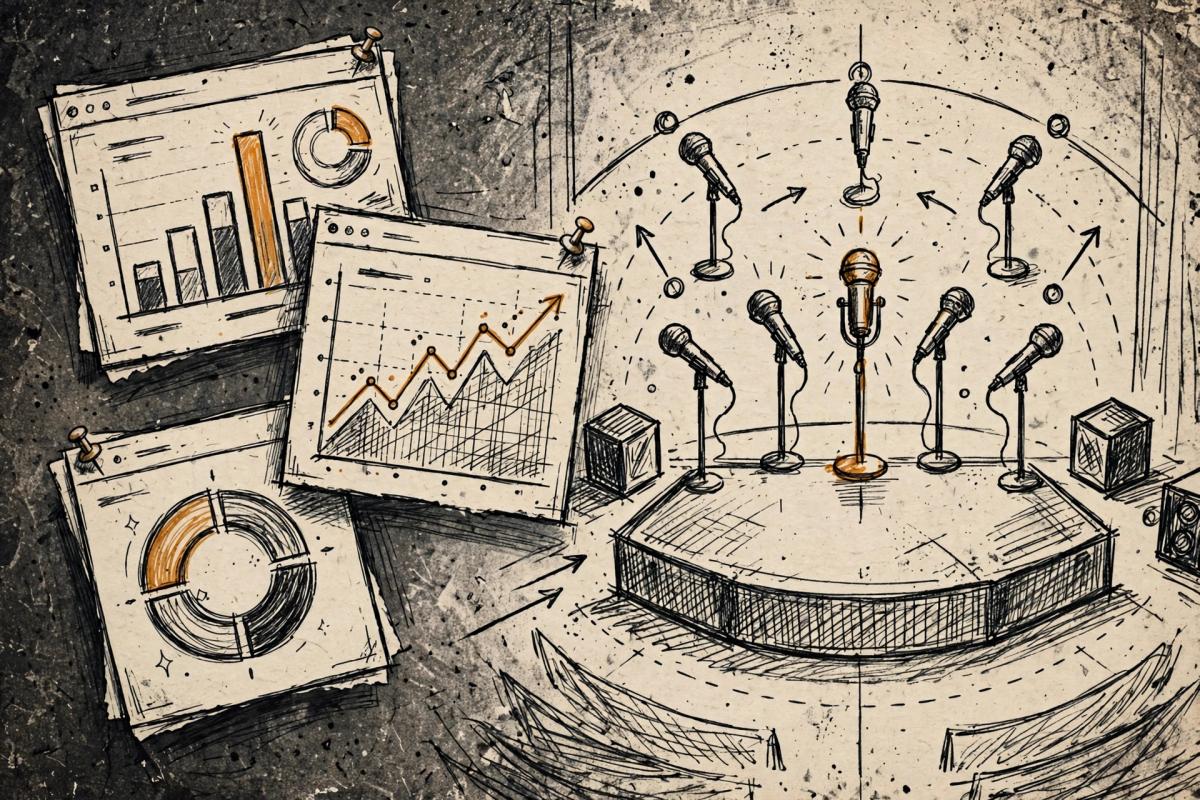 App dashboards and a hand-drawn stage plot diagram