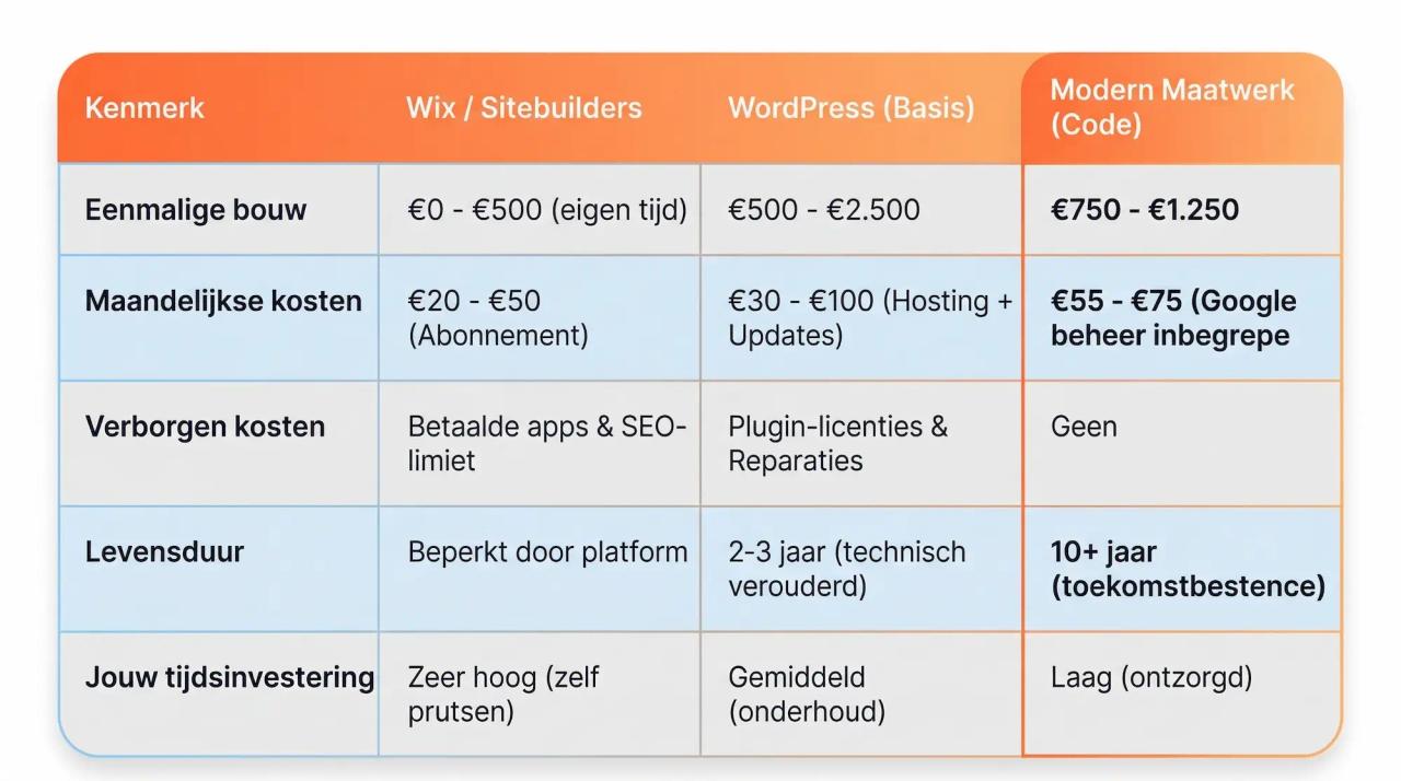 De Kosten-Vergelijking op een rij van de kosten van het maken van een website