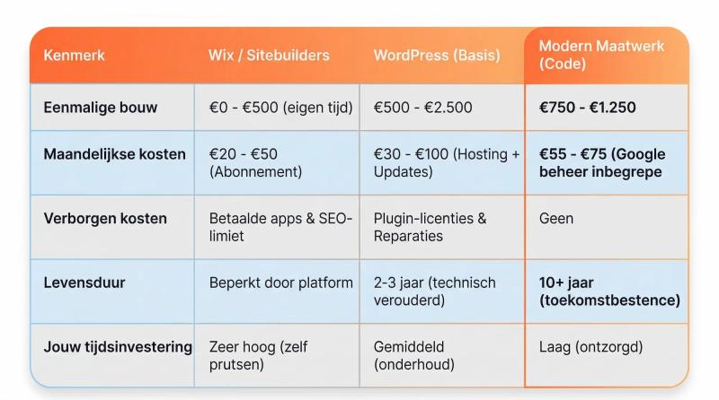 De Kosten-Vergelijking op een rij van de kosten van het maken van een website