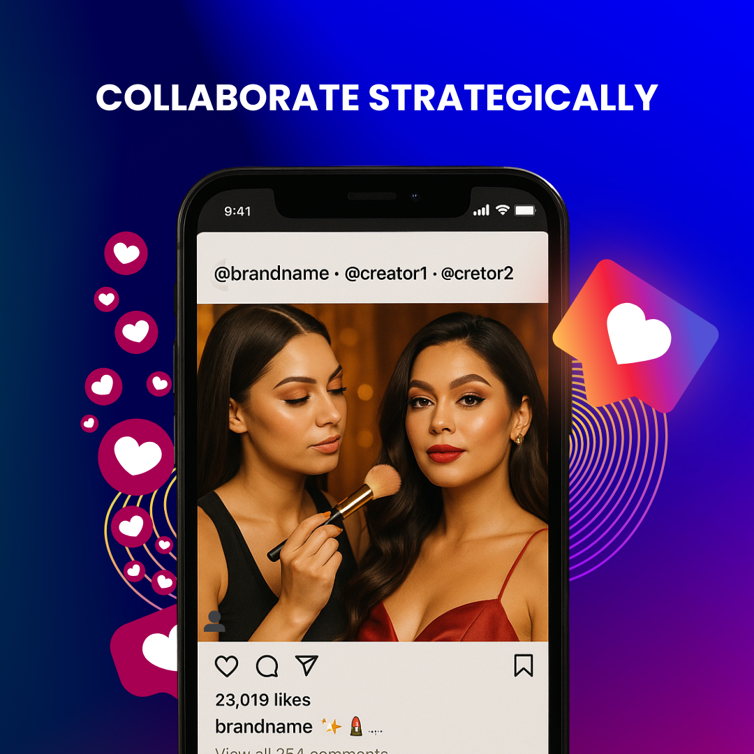 Collaboration post mockup with two creators tagged.