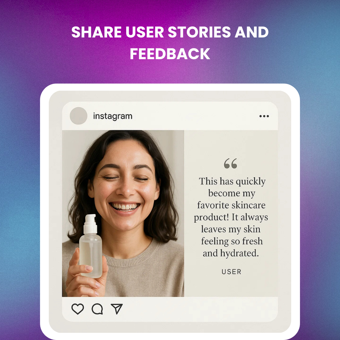 A testimonial-style post with a customer photo and quote.