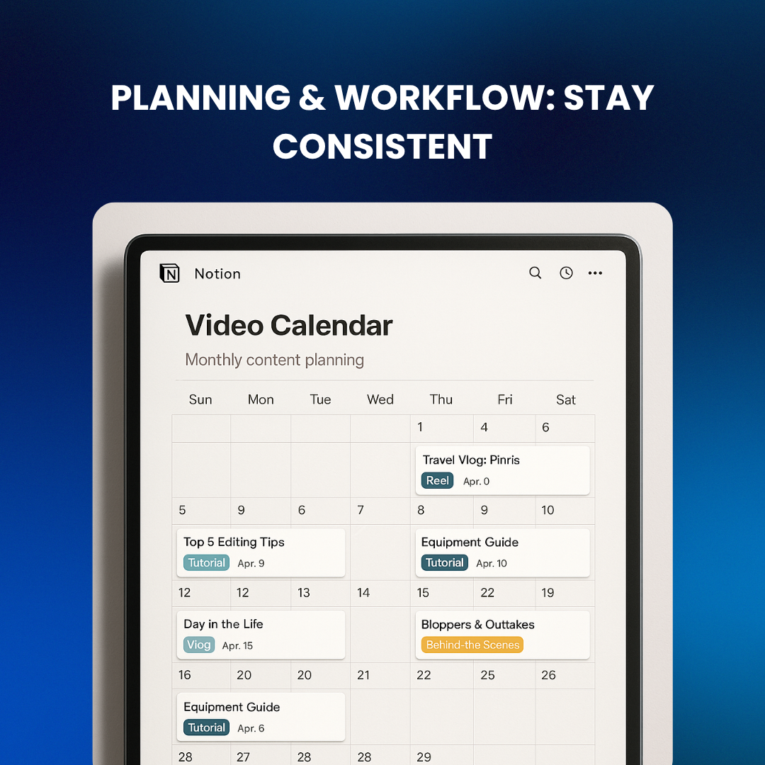 Notion content calendar organizing brand video posts