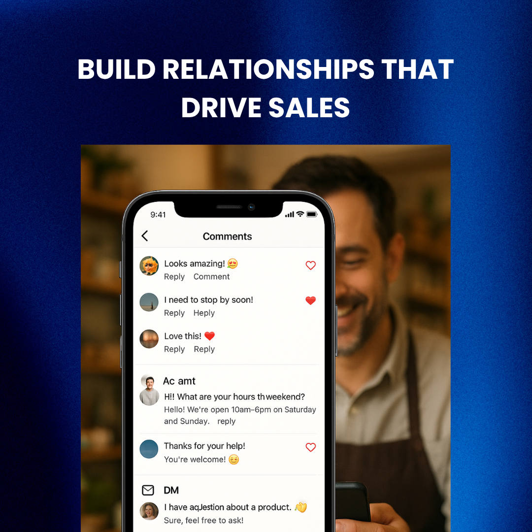Small business owner responding to Instagram comments and messages to build customer relationships.