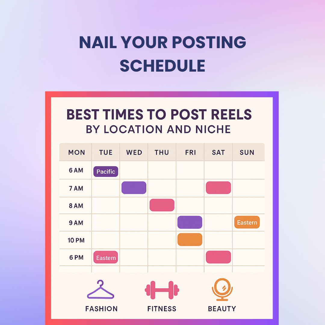 Instagram content calendar with optimal posting times for higher visibility.