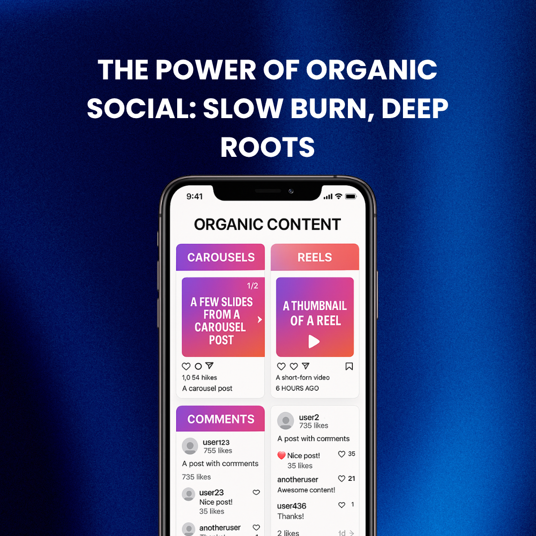 Phone showing various types of organic social media posts.