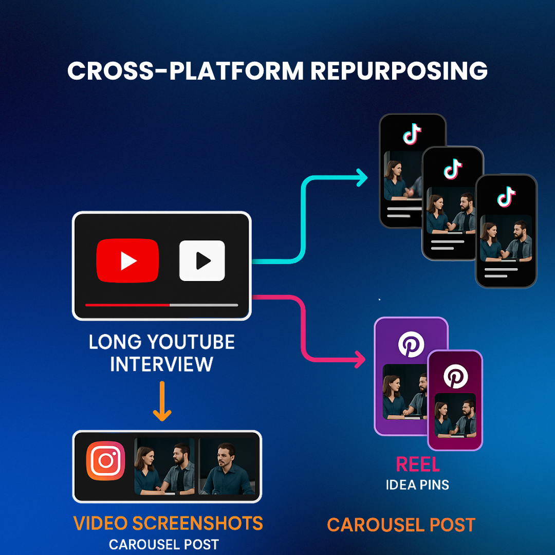 Repurposing diagram turning one core video into multiplatform content