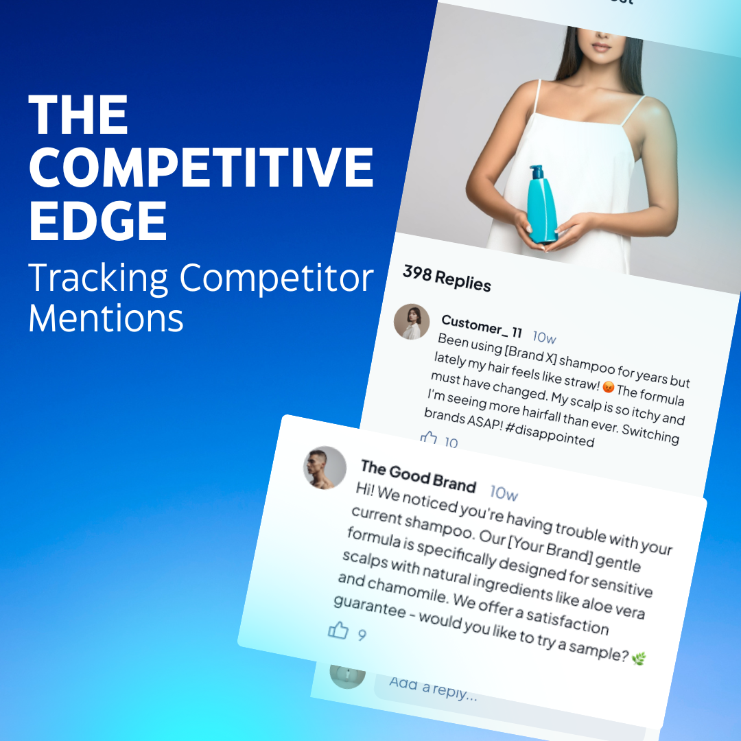 A competitor brand’s negative mention on social media, with a pop-up notification showing an actionable response suggestion.