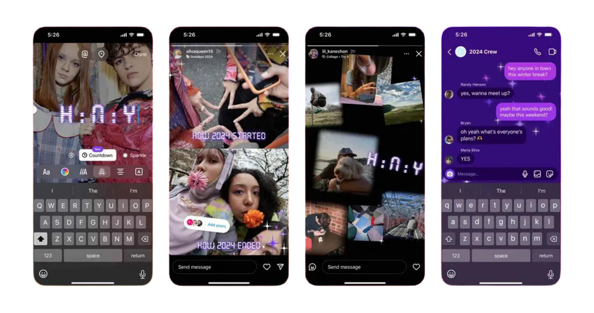 Collage showing Instagram's various features - Stories, Reels, Shopping, and standard posts in action