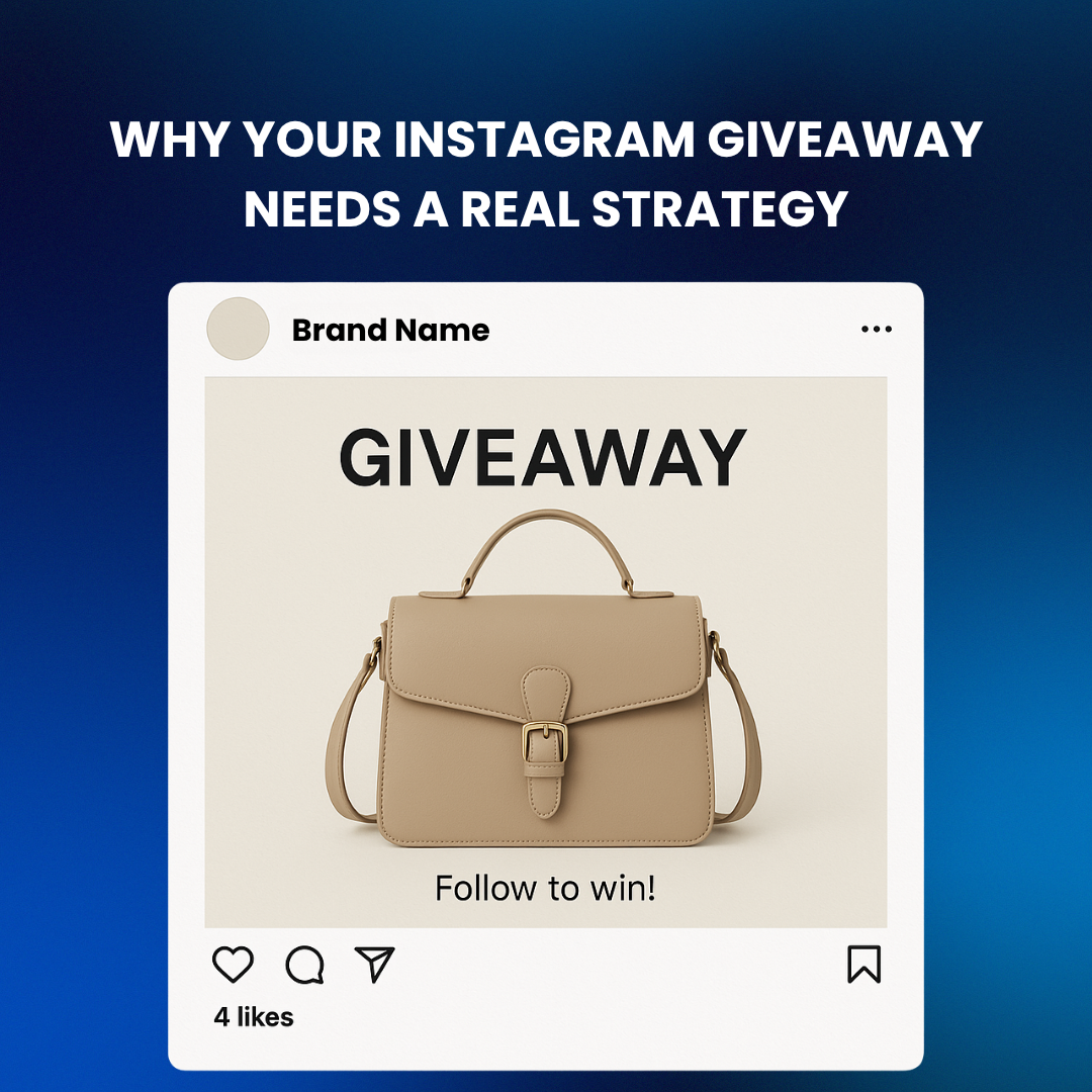 An Instagram giveaway post with minimal likes and no comments, indicating low engagement.