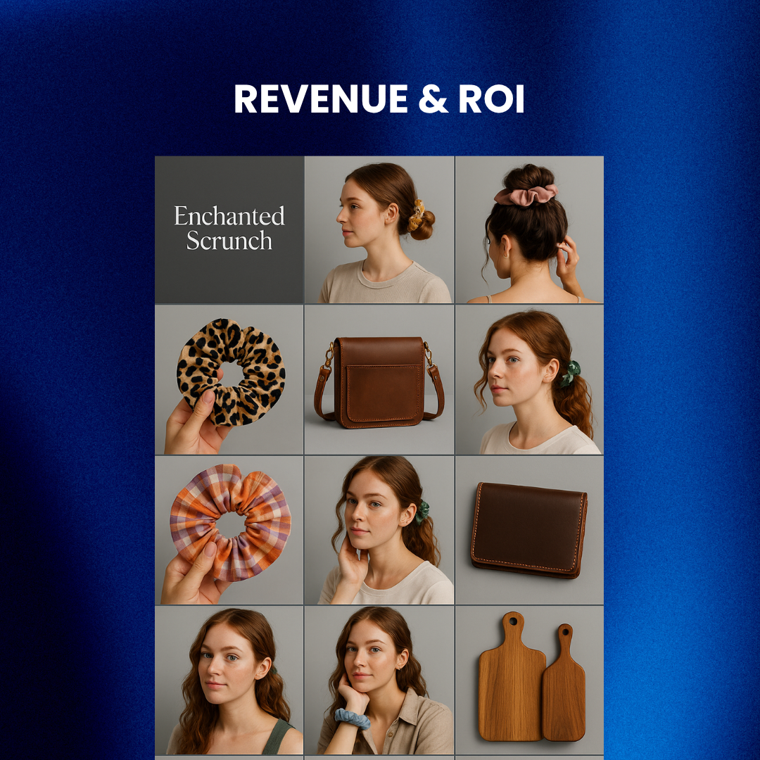 Tiktok/Instagram grid of Enchanted Scrunch and Seitzer Goods