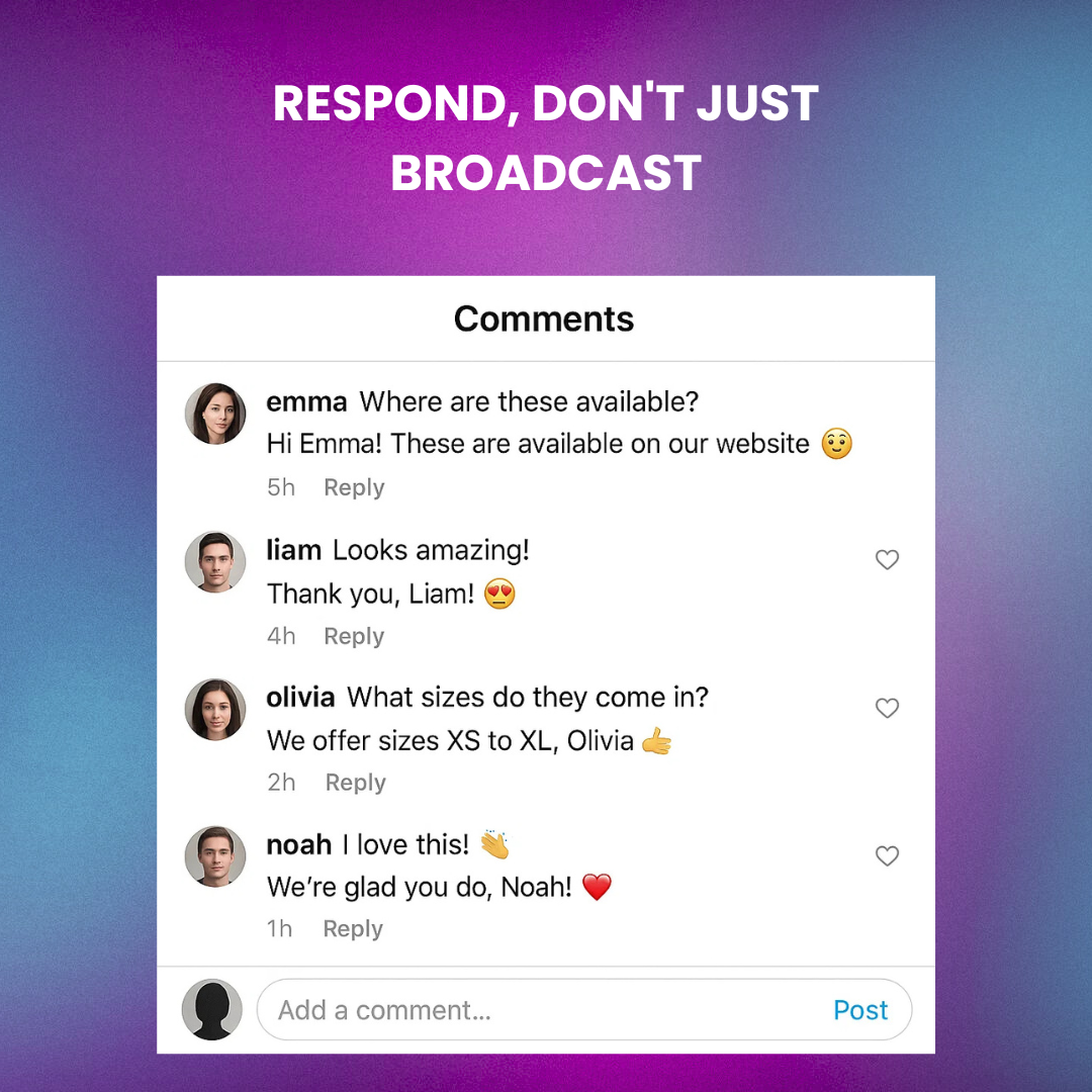 Screenshot of Instagram comments with brand replies using the follower's name and emojis.