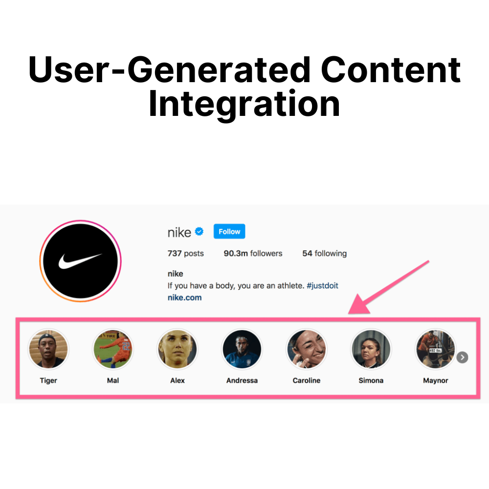 A Story highlight collection with customer photos wearing a brand’s products, with “Reposted from our amazing customers!” text.