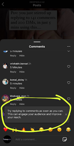 Instagram encouraging comment replies