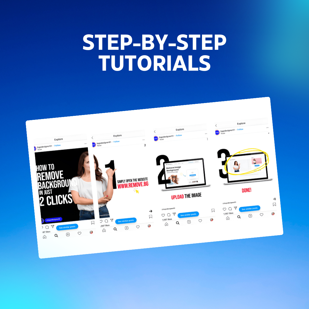 A step-by-step tutorial carousel with clear instructional graphics.