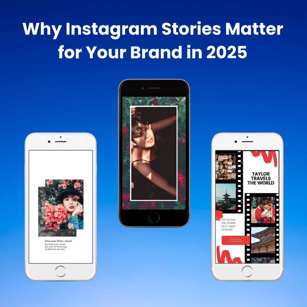 A vibrant collage of different Instagram Stories from brands, featuring product showcases, behind-the-scenes clips, and interactive elements like sliders and question stickers.