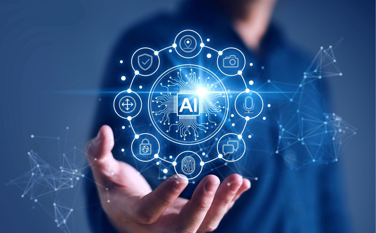 A business team celebrating success, with icons of AI models, cost savings, and automation in the background. The image should symbolize growth, innovation, and success in leveraging AI.