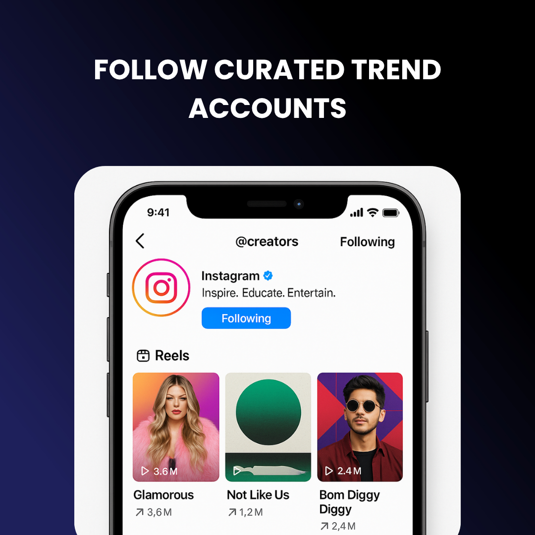 Instagram profile screenshot of @creators account showing pinned trending audio Reels