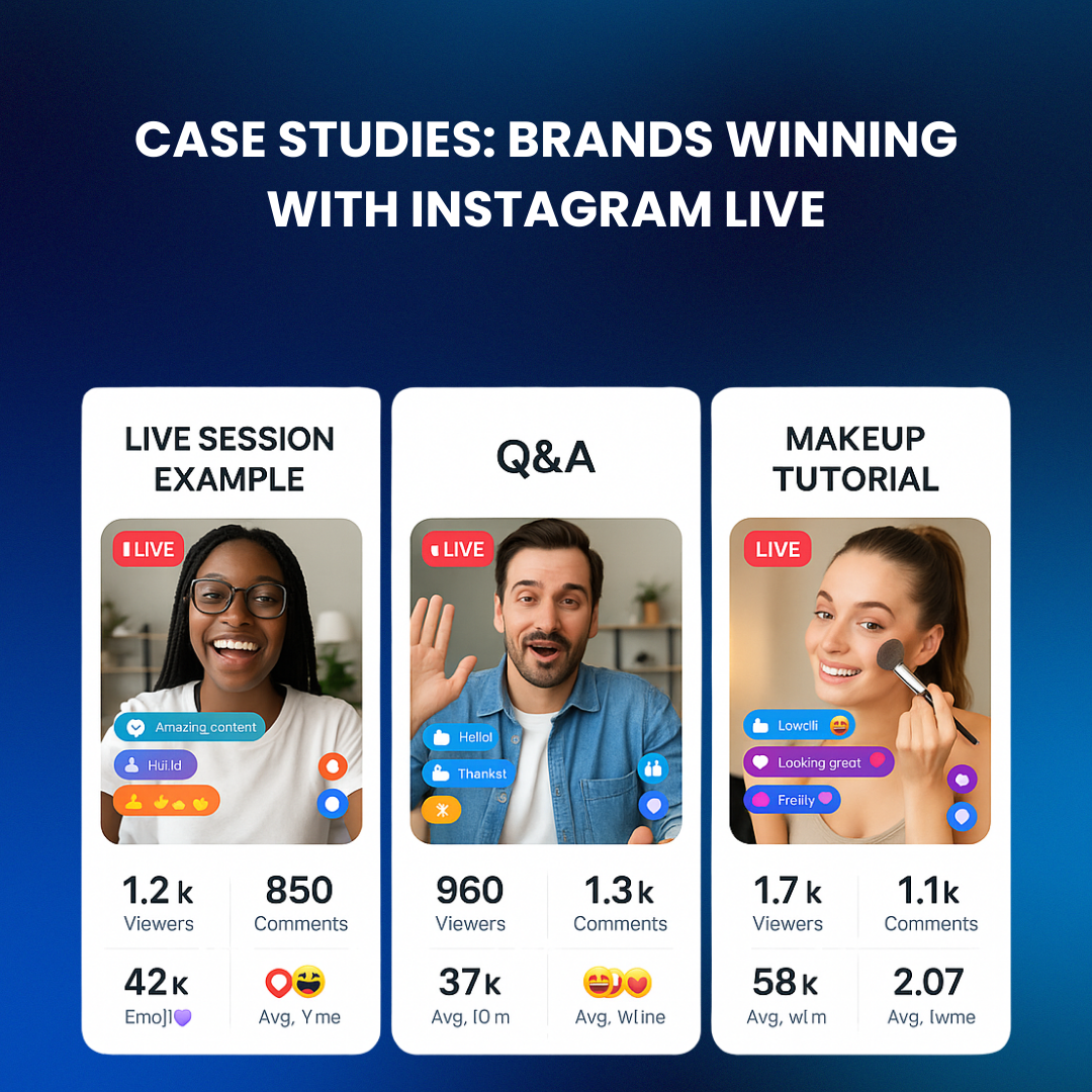 Instagram Live dashboard highlighting features like comment pinning, countdowns, and shopping tags