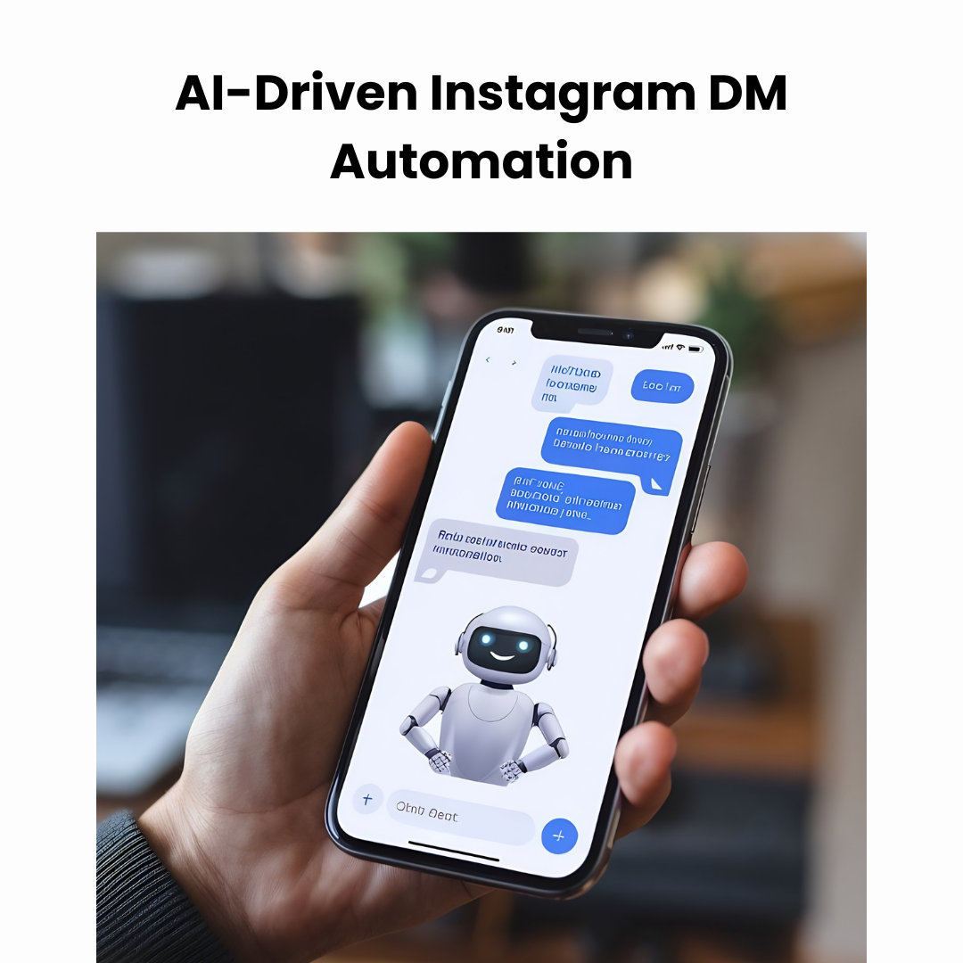 A smartphone screen displaying an AI-powered DM conversation, where a chatbot instantly answers customer inquiries and recommends products.