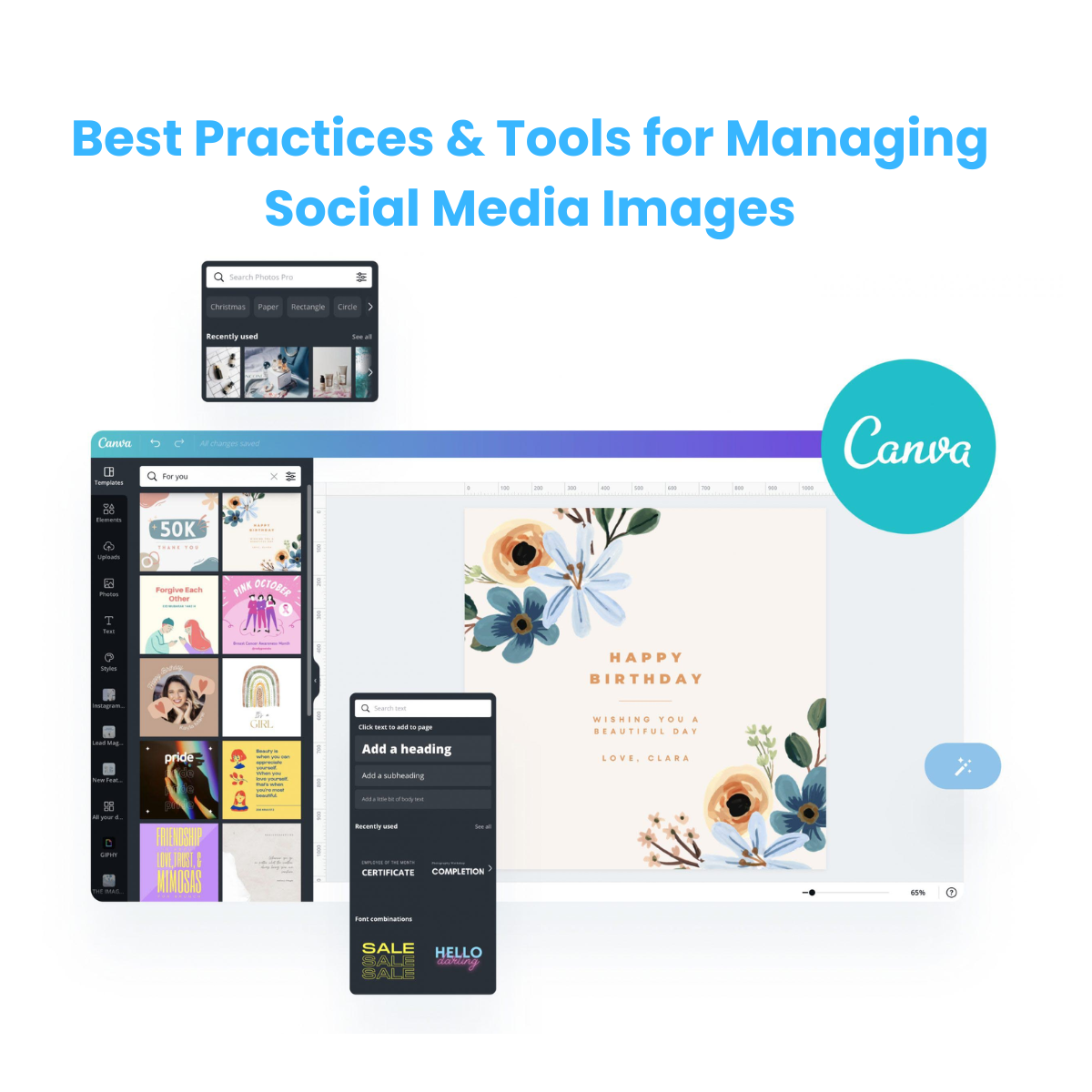A designer’s workspace with Canva open, showing social media templates.