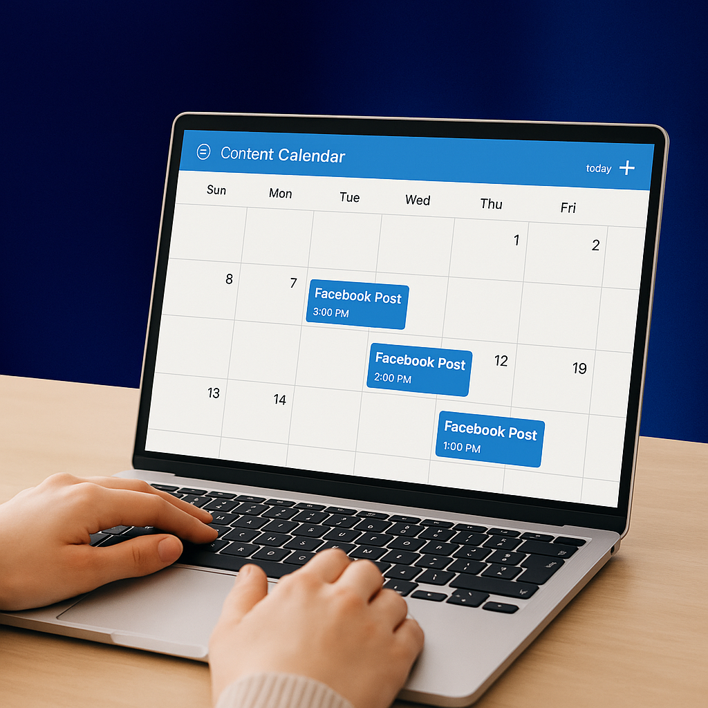Digital calendar showing Facebook posts scheduled for high engagement times.