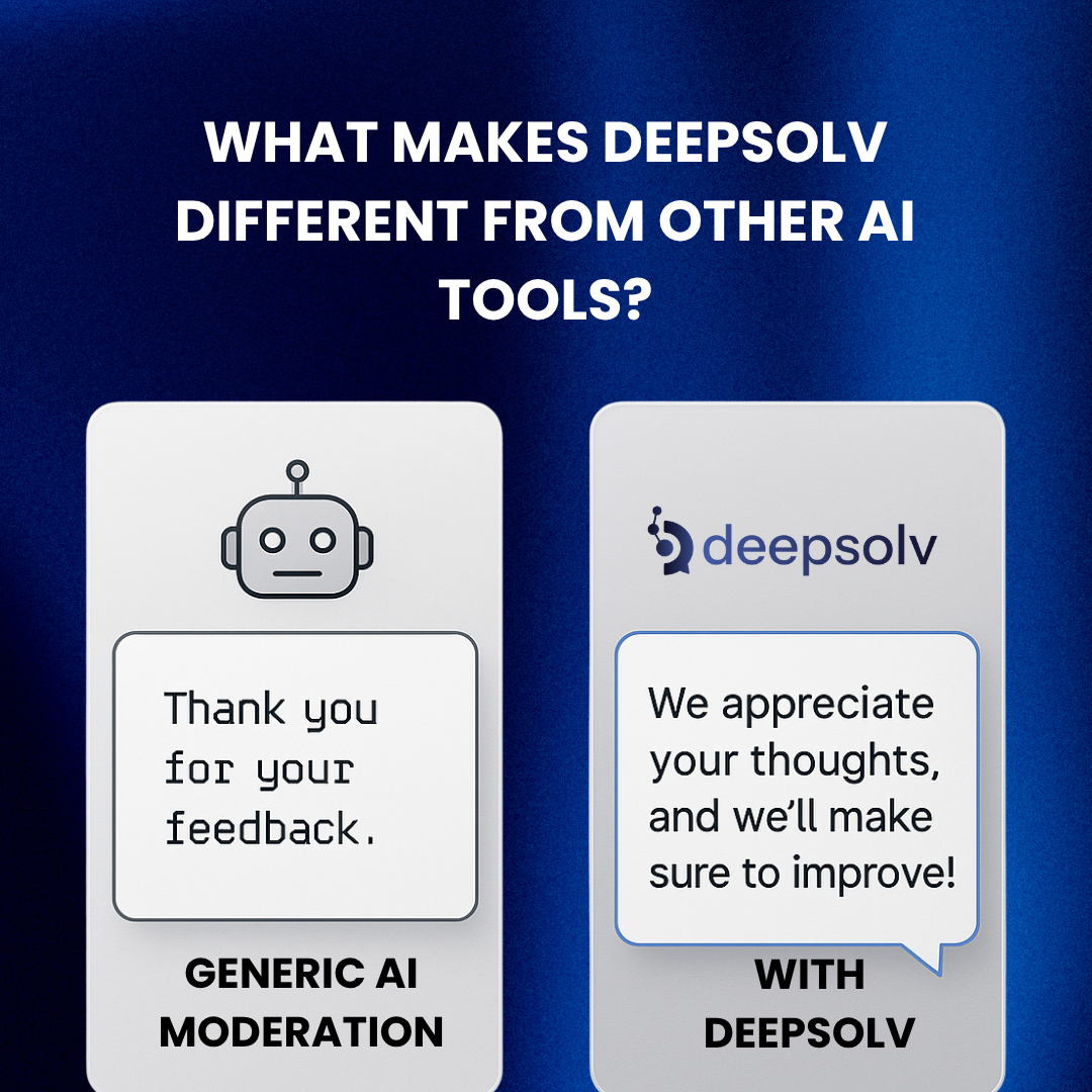 Deepsolv's personalized AI responses versus generic auto-moderation bots.
