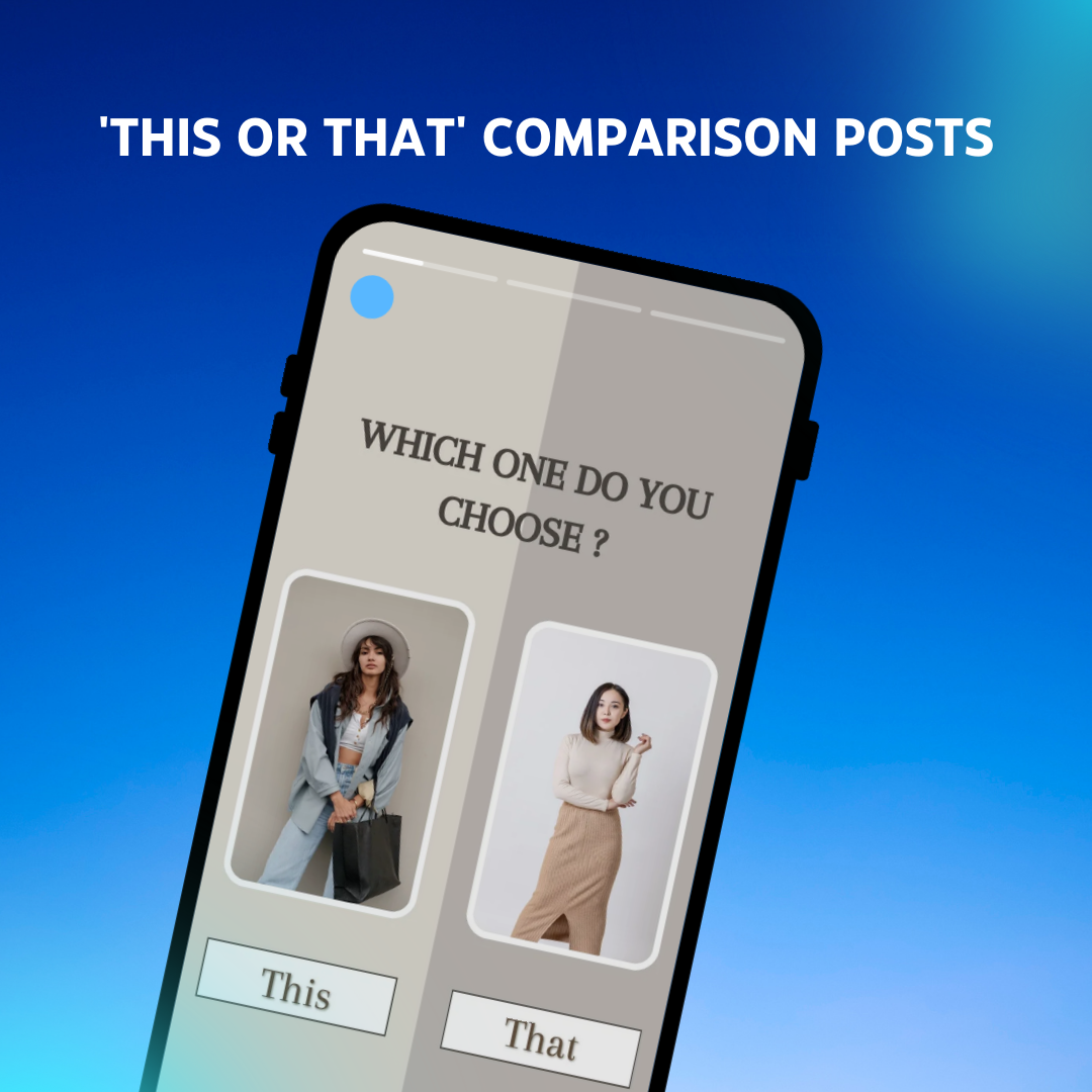 A 'This or That' post showing two product options with a high comment count.