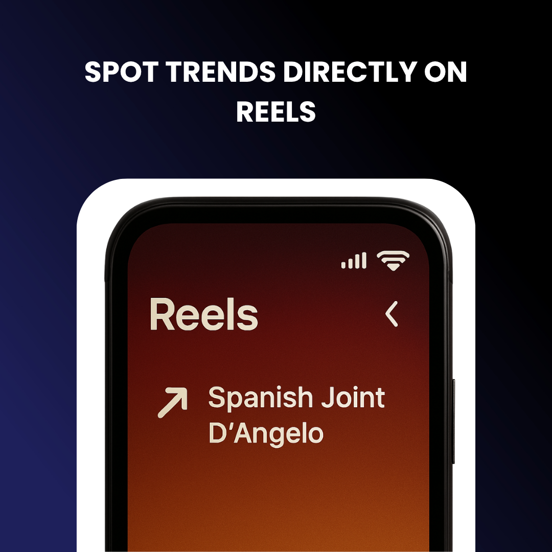 Zoomed-in visual of a Reel showing the trending arrow icon next to the audio name.